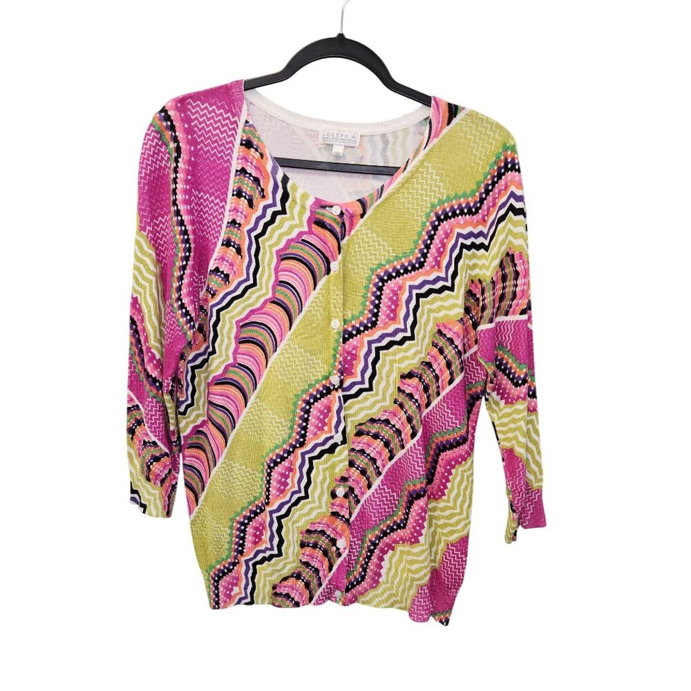 Joseph A. Womens L Multicolor Button-Front Knit T… - image 1